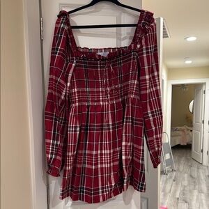 Red Plaid Long Sleeve Top